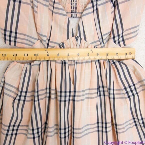 NEW Free People Bridget Mini Dress plaid, smocked split open back, S - Picture 9 of 16